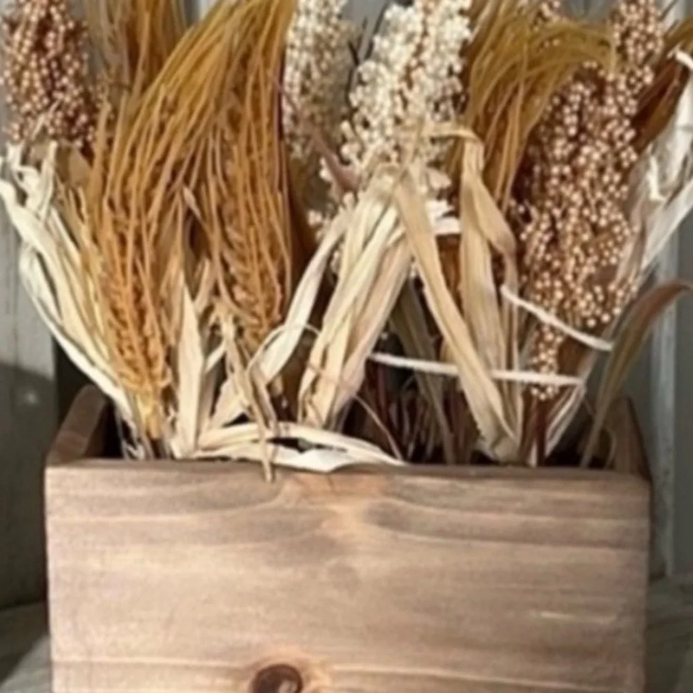 Rustic Wooden Box with Dried Floral Arrangement ~New ~